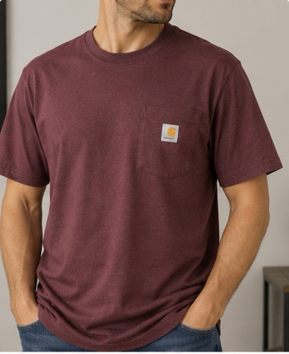 Carhartt Mens 2XL Original Fit Pocket T Shirt Burgundy Maroon Workwear
